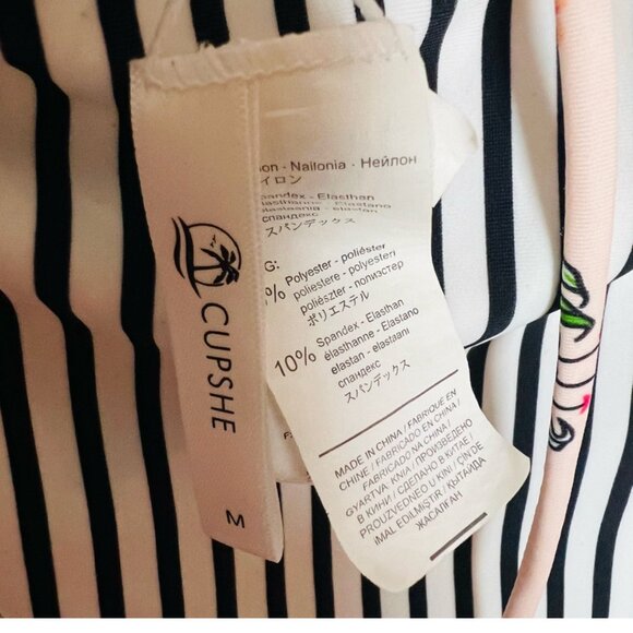 NWOT Cupshe Pink Floral Twist Front Striped Halter One Piece Cutout Swimsuit, M - Picture 12 of 14